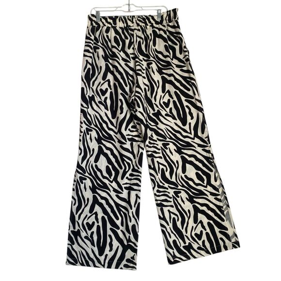 Calligraphy Wide Leg Linen Pants Women L Black White Relaxed Comfort Breathable - Picture 9 of 10